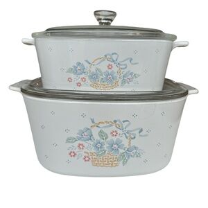 Set of two Vintage CORNING WARE COUNTRY CORNFLOWER 1.5 & 3 Liters CASSEROLE LID